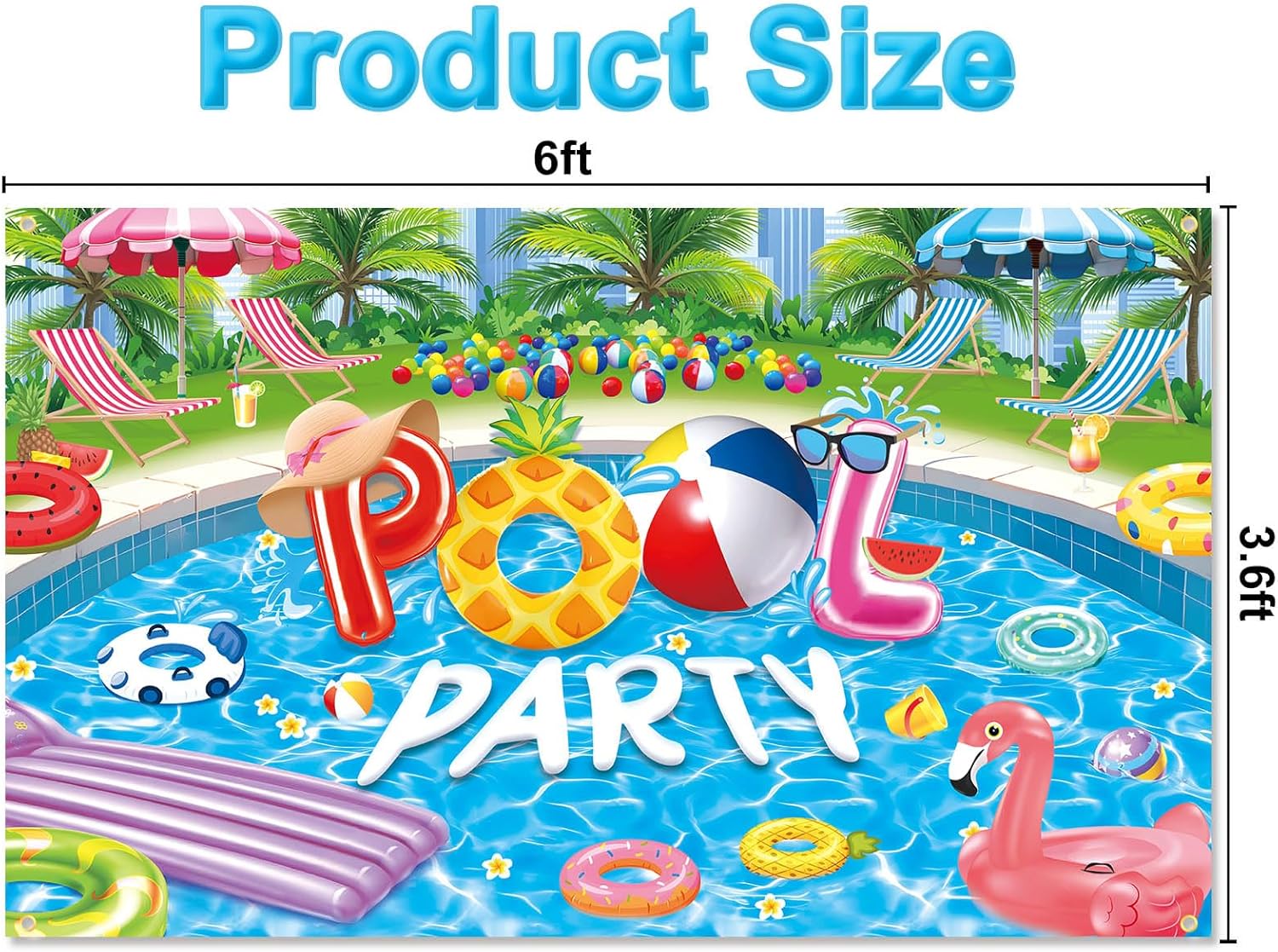 Pool Party Banner 6x36 ft Bright Colors