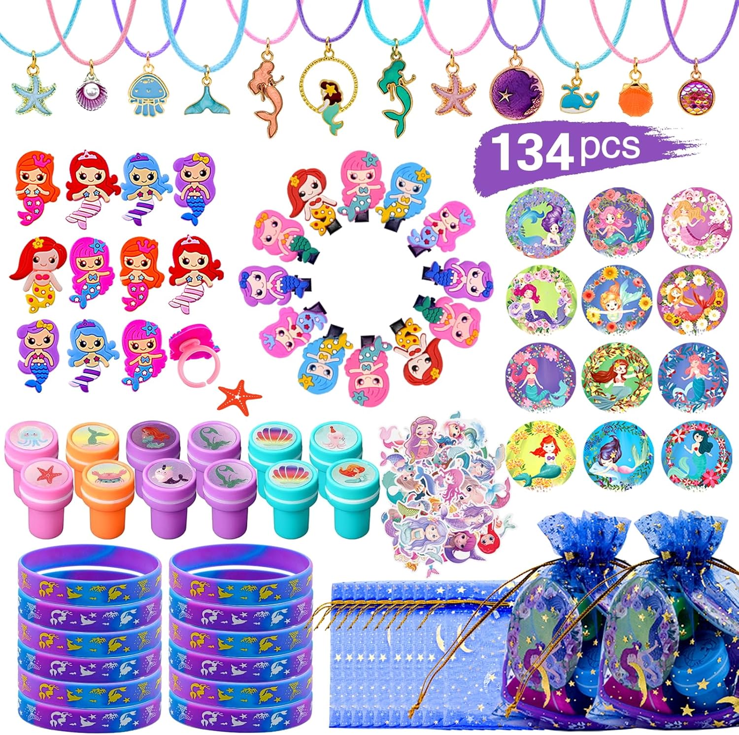 134Pcs Mermaid Party Favors for Girls Decorations