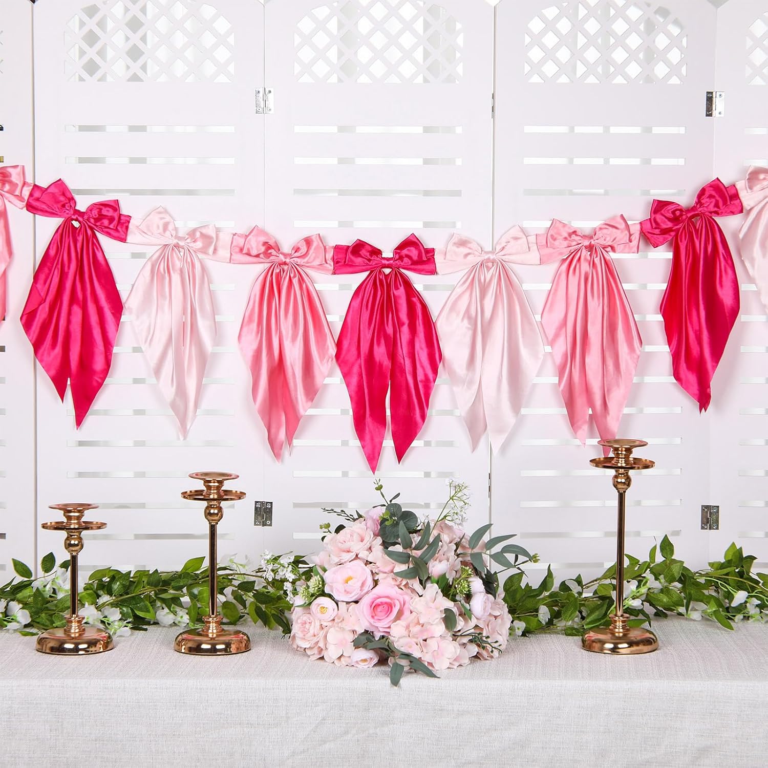 Gradient Pink Bow Garland Banner for Decorations