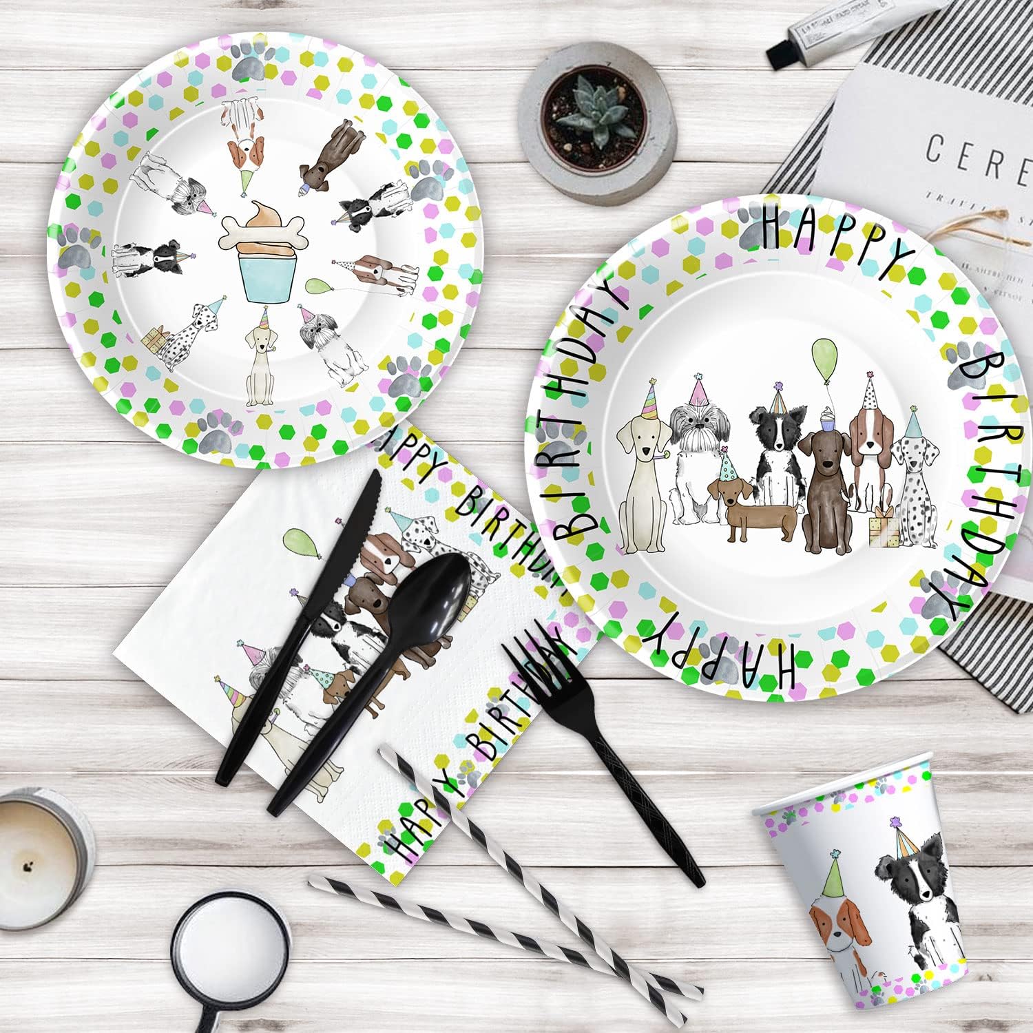 Xigejob Puppy Dog Party Supplies Set for 24 Guests