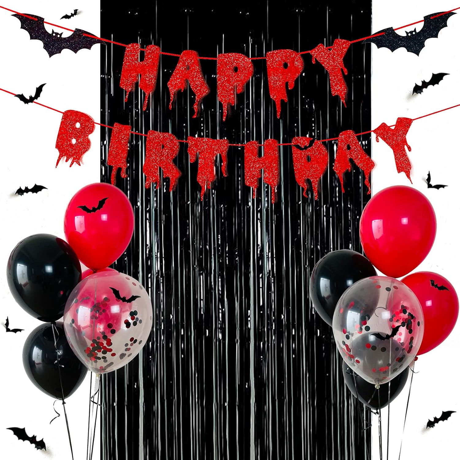 Red Glittery Halloween Birthday Party Decor Banner Set