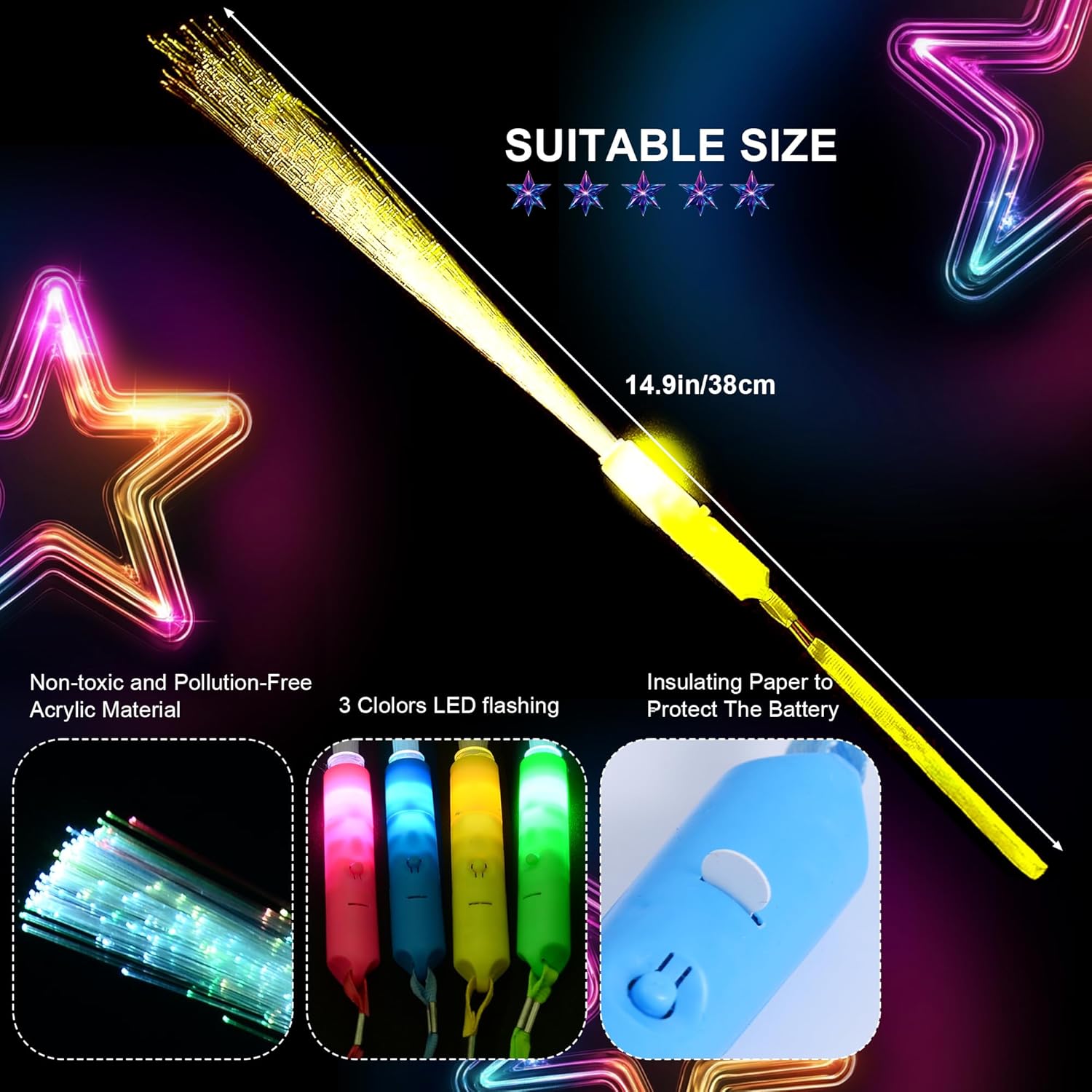 12 Pcs LED Fiber Optic Wand Glow Wands for Parties