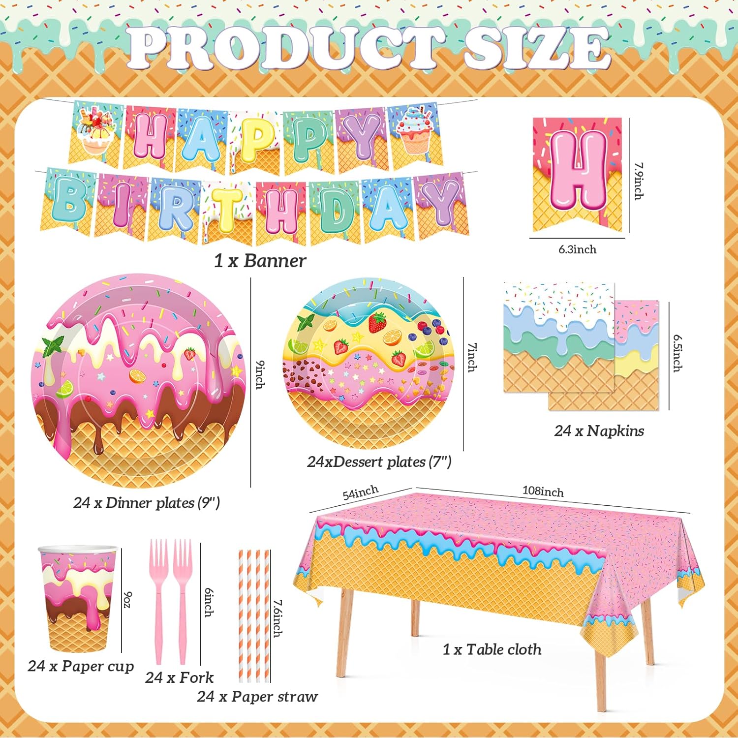146Pcs Ice Cream Party Supplies Kit for 24 Guests