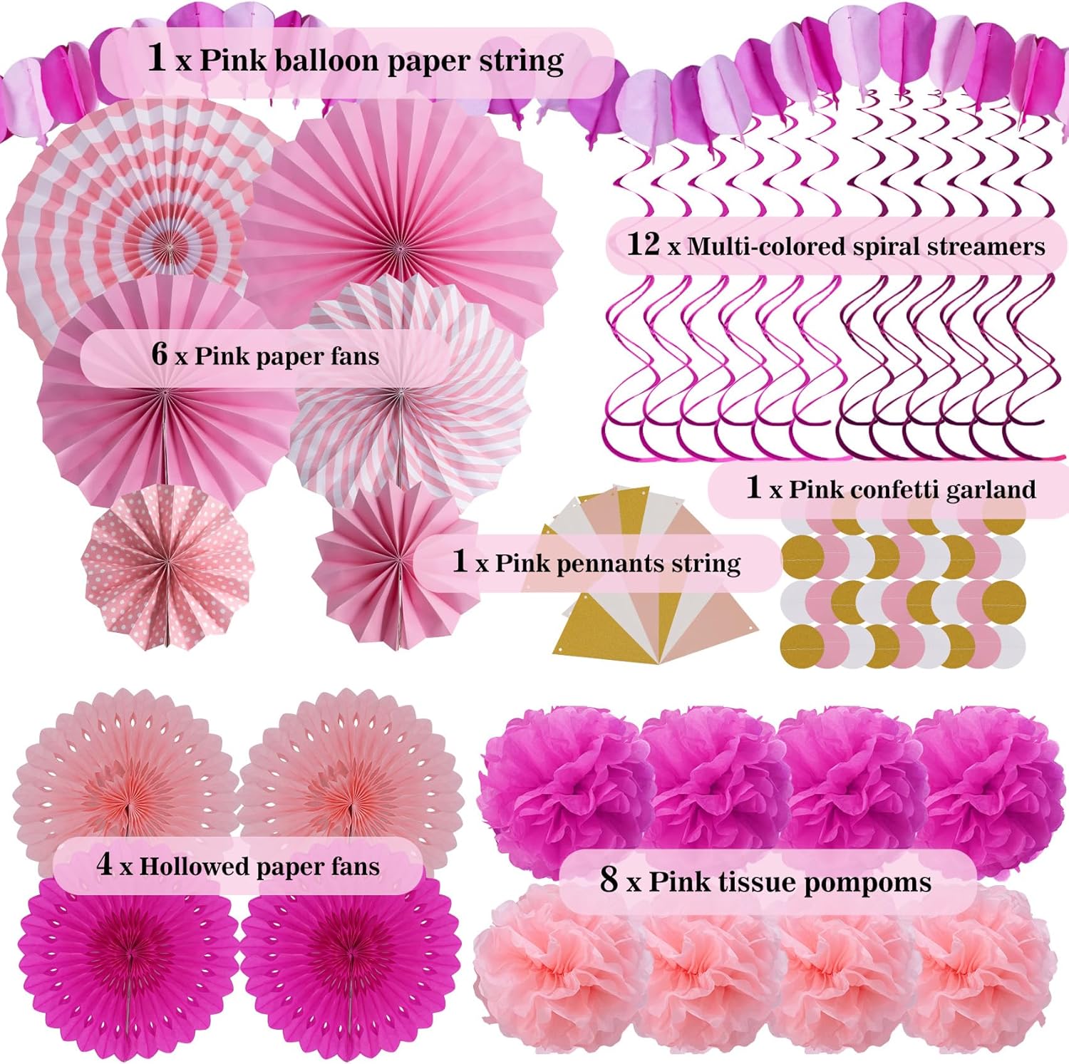 Huryfox 33pcs Pink Party Decorations Set