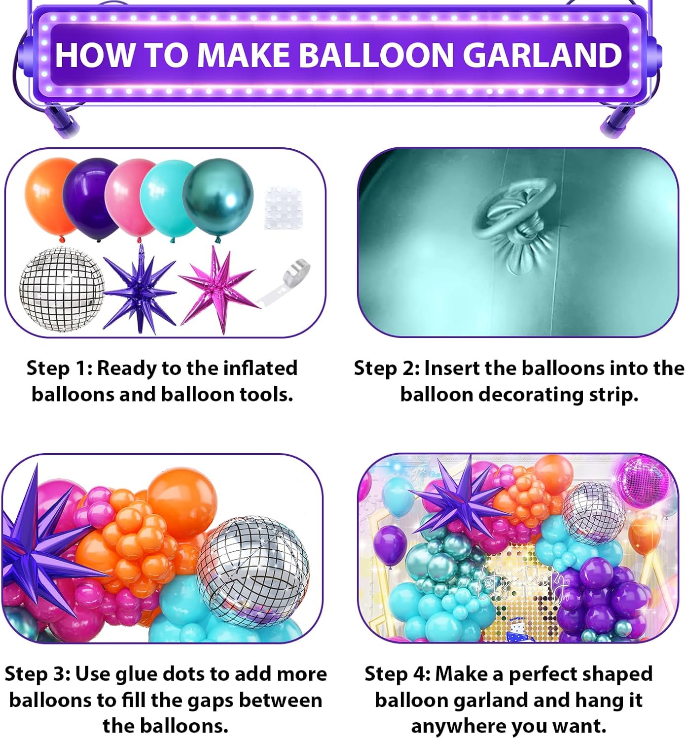 Disco Balloon Arch Kit 125PCS 22 Inch Mylar Balloons