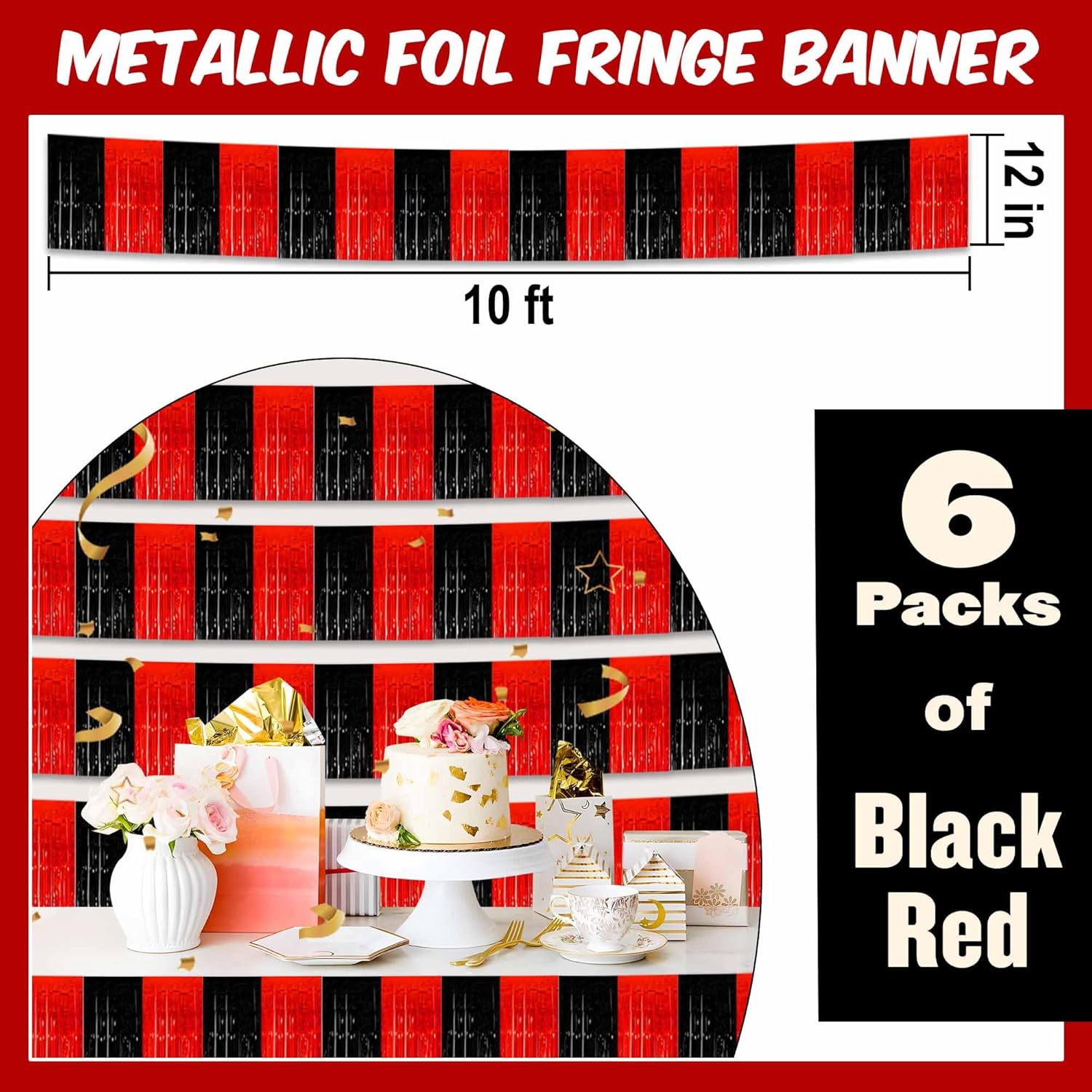 6 Pack 10 Ft Metallic Foil Fringe Garland
