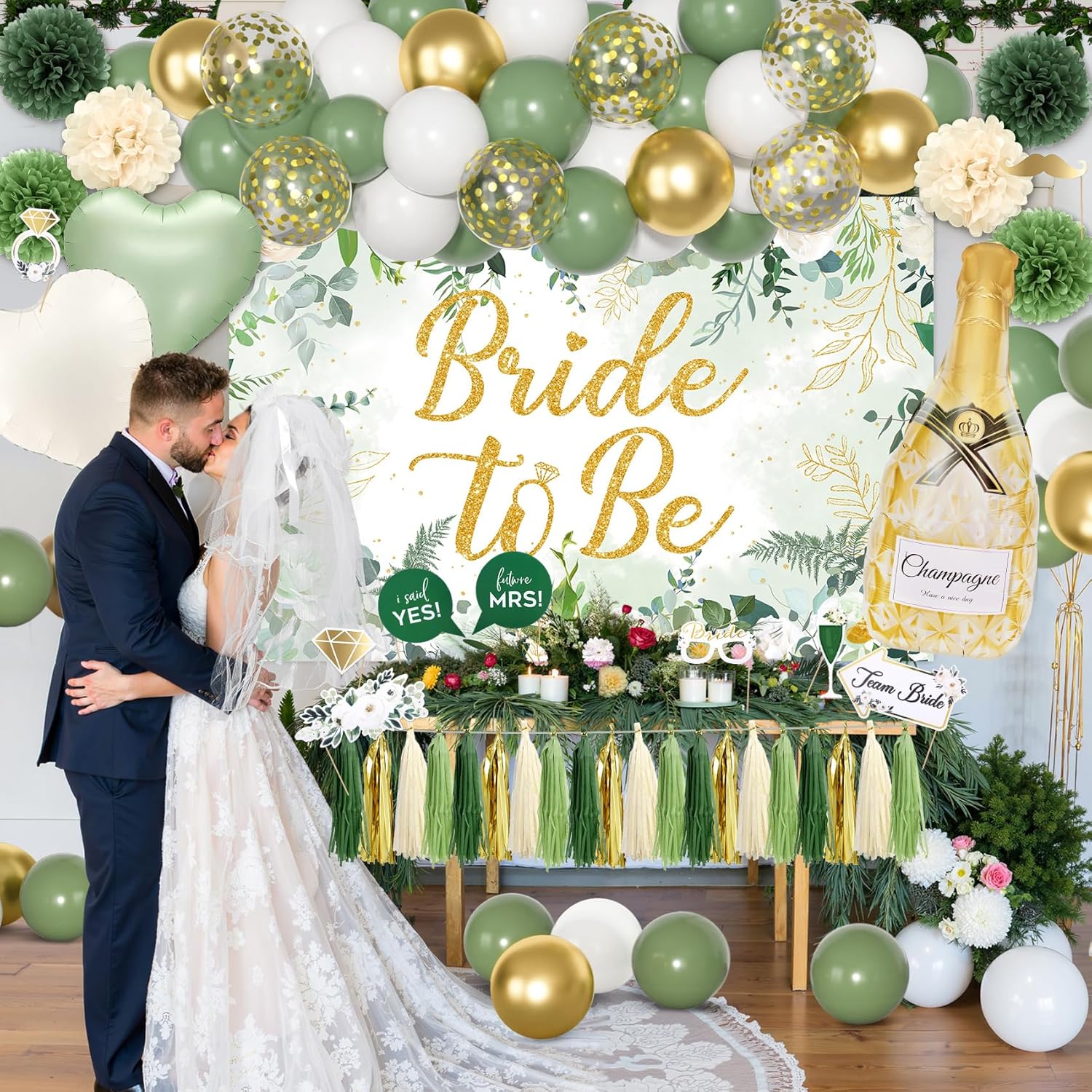 Sage Green Bridal Shower Decorations Set