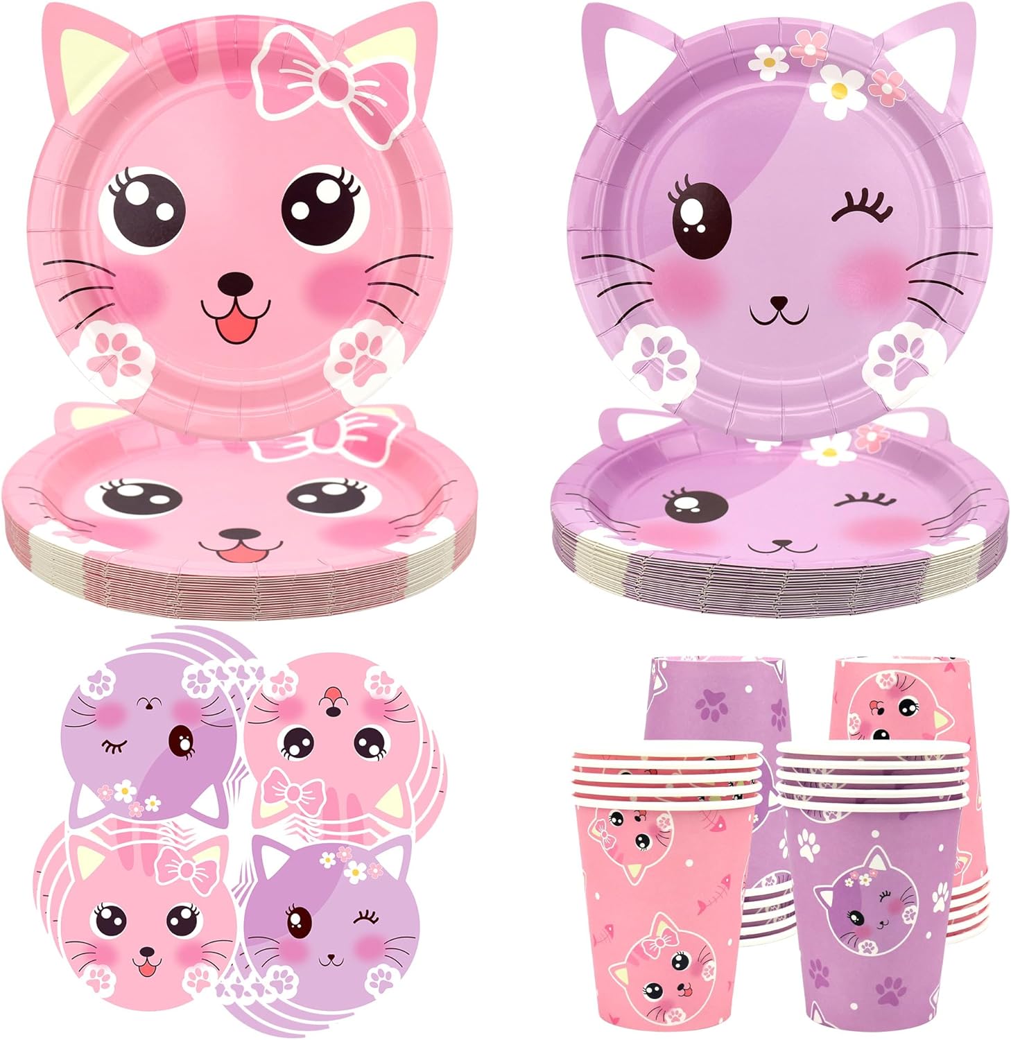 Cat Birthday Party Supplies Set 20 Piece Tableware for Kids