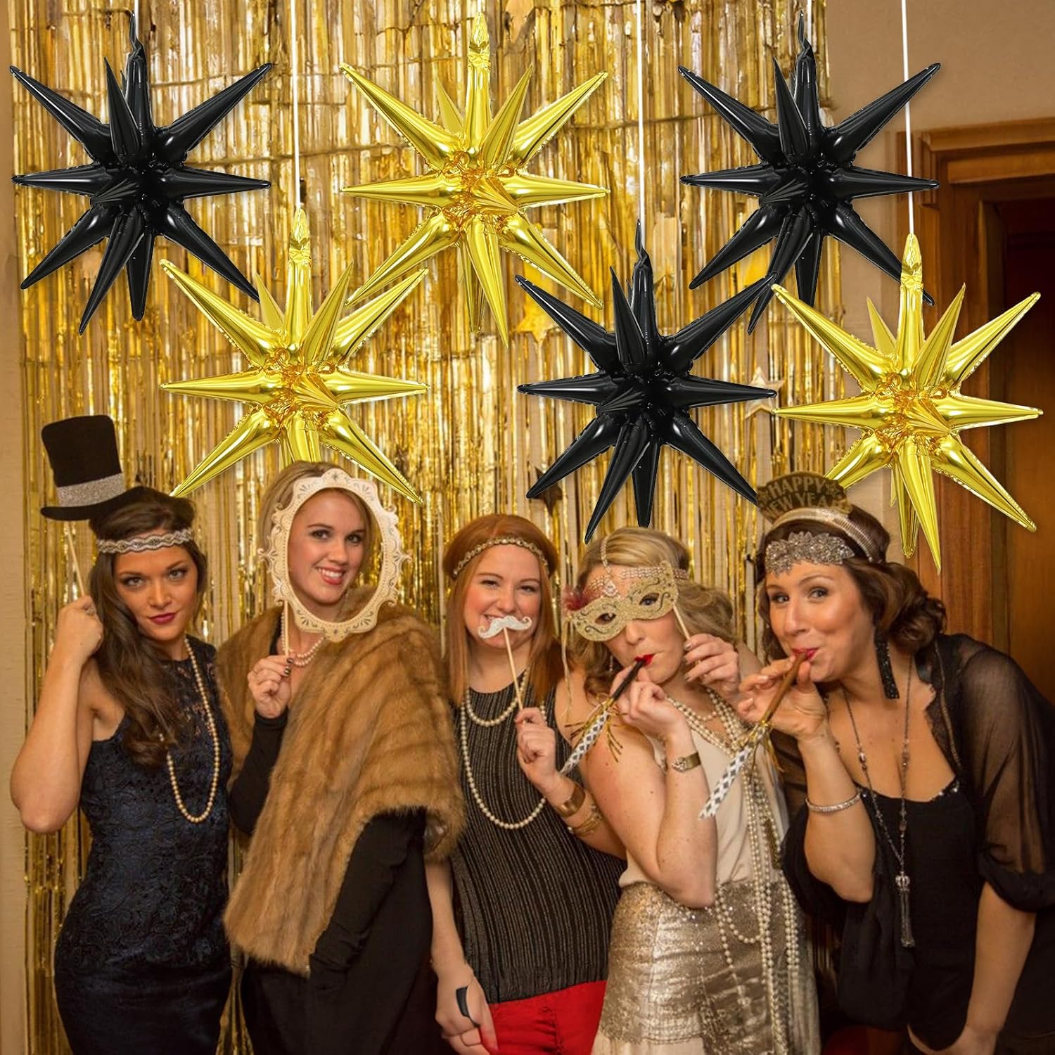 6PCS Black Gold Star Balloons for Party Decorations