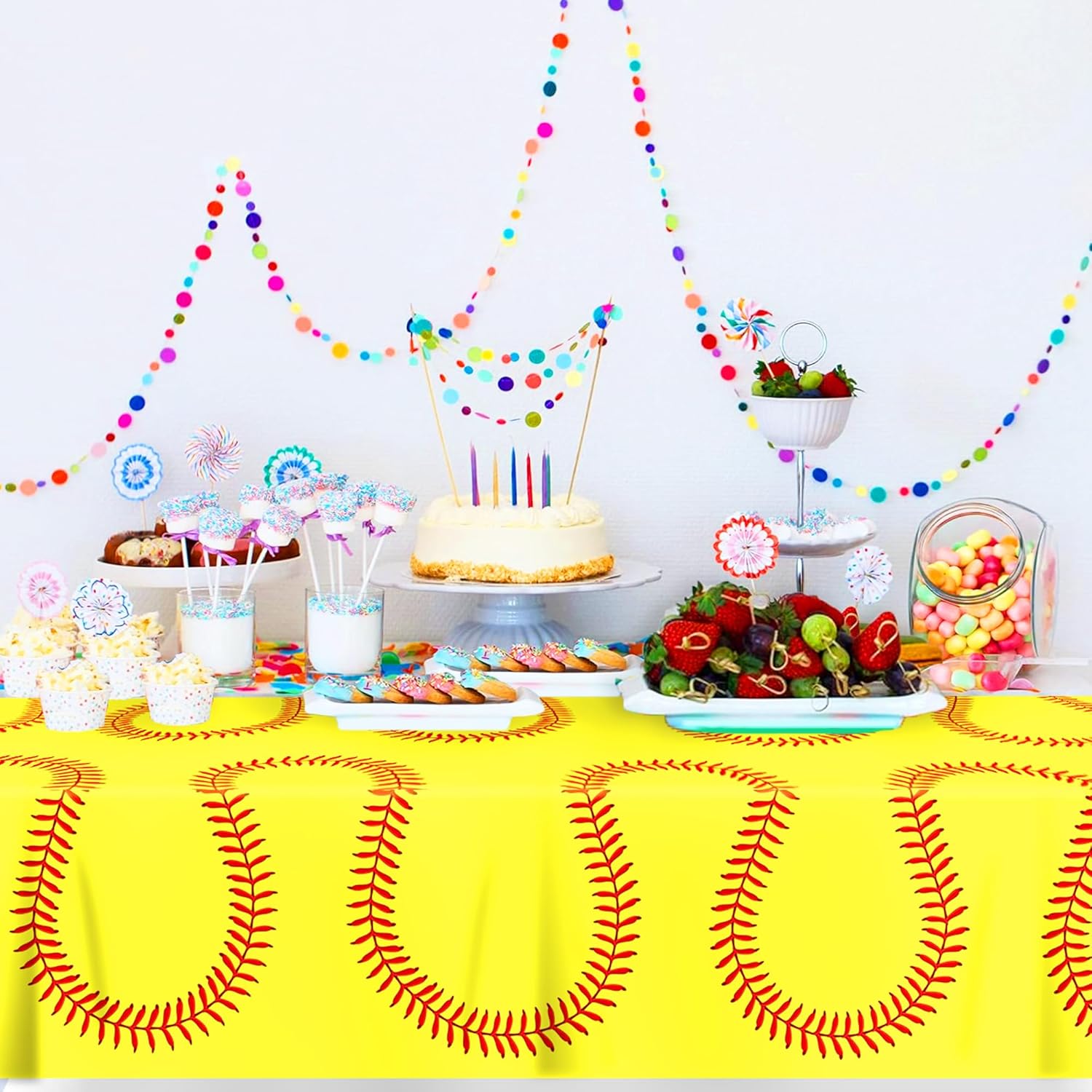CC HOME Yellow Softball Themed Table Cover 54x87 Inch