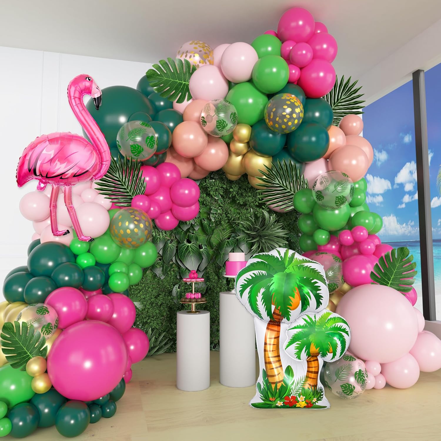 Amandir 165Pcs Flamingo Tropical Balloon Arch Kit