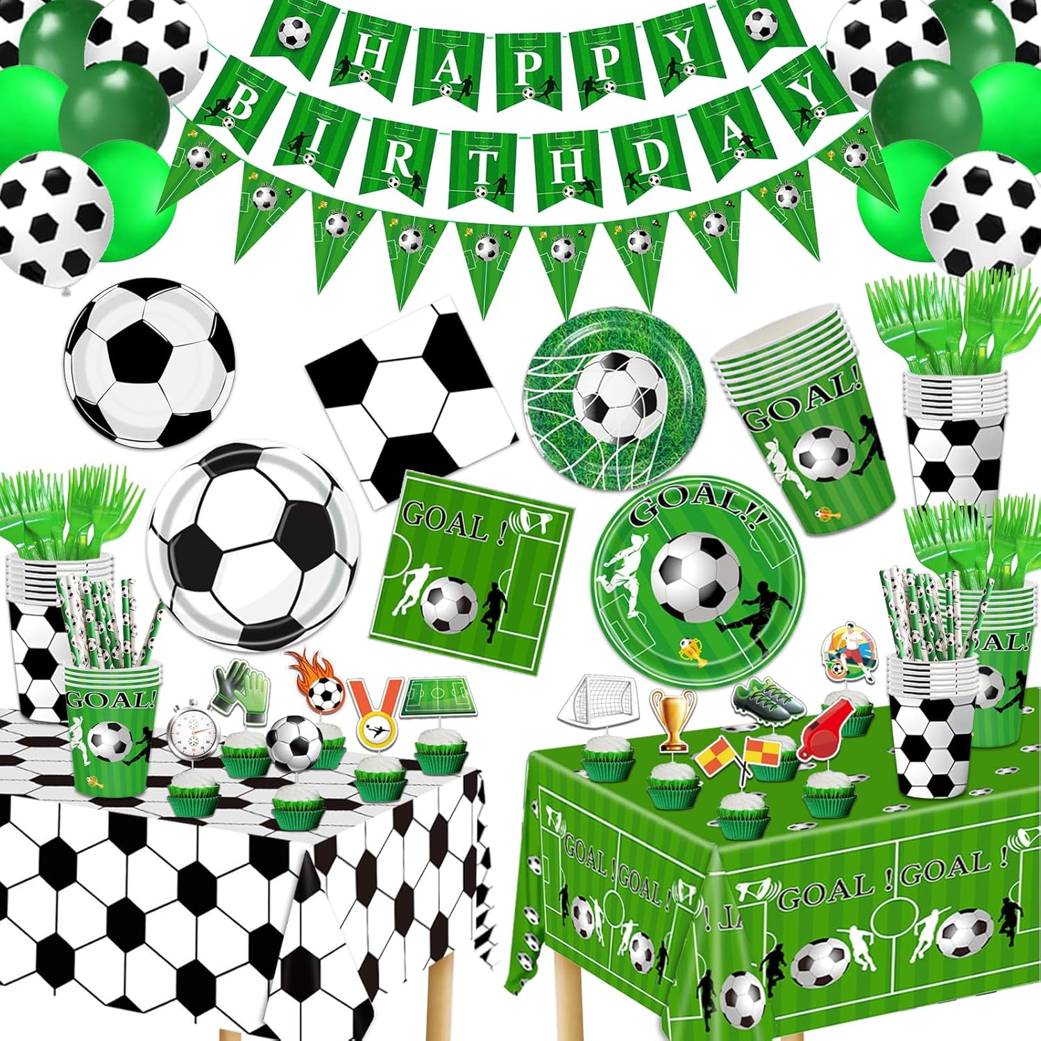 Bolake Soccer Party Plates Tableware Set for 24 Guests