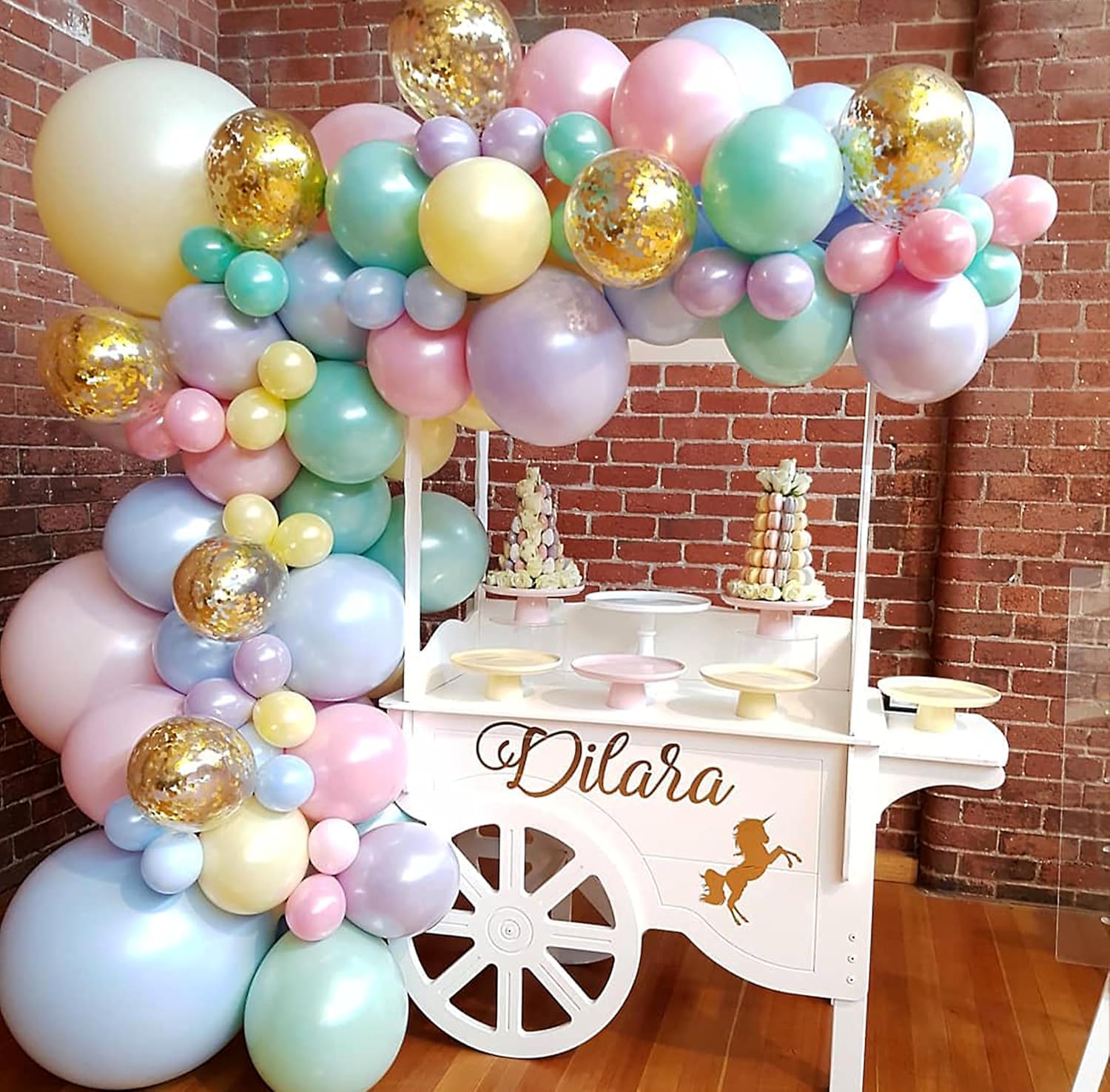 105pcs Pastel Balloons Arch Garland Kit with Gold Confetti Balloons