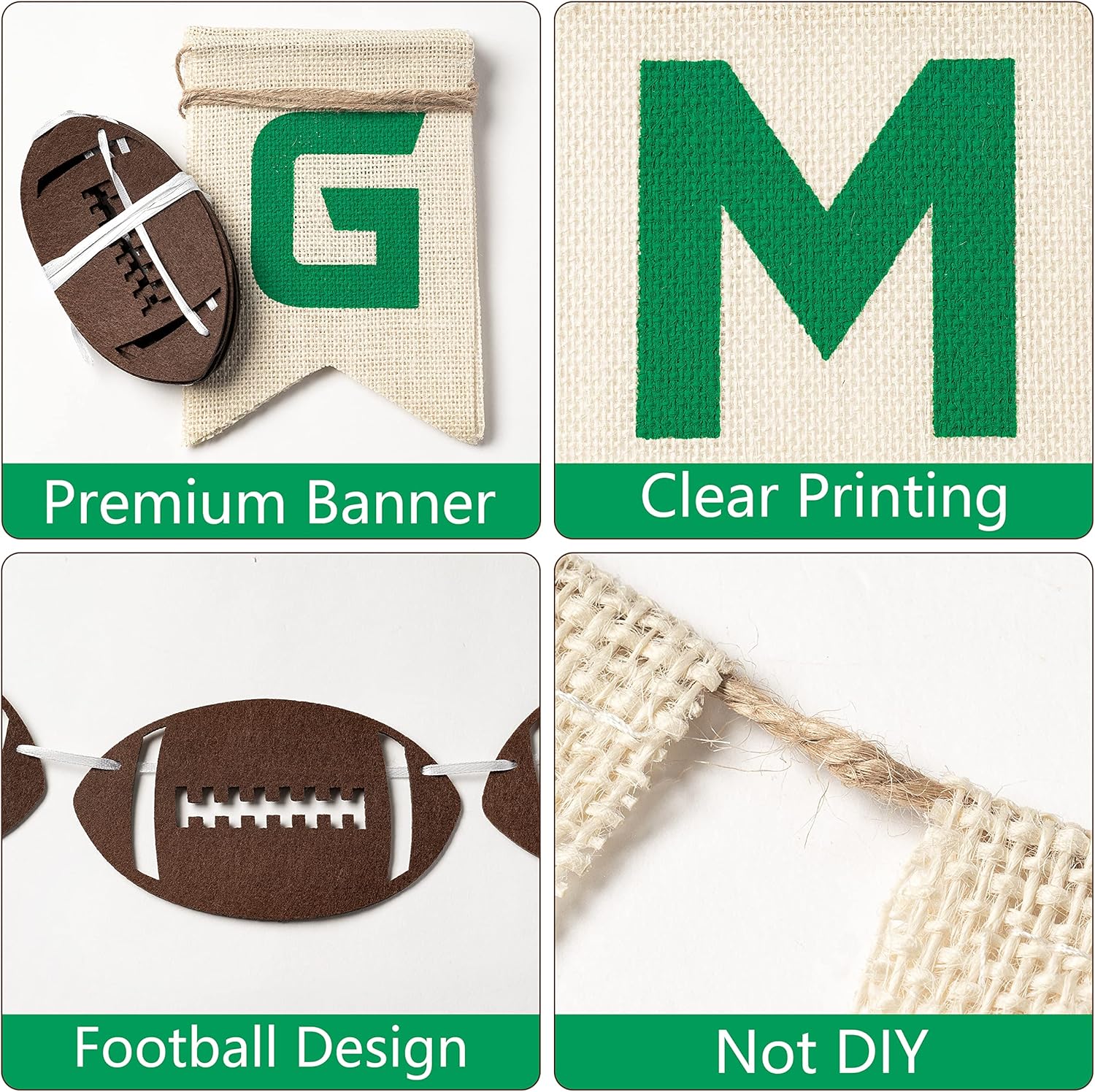 Football Burlap Felt Banners - 2pcs Game Time Decorations