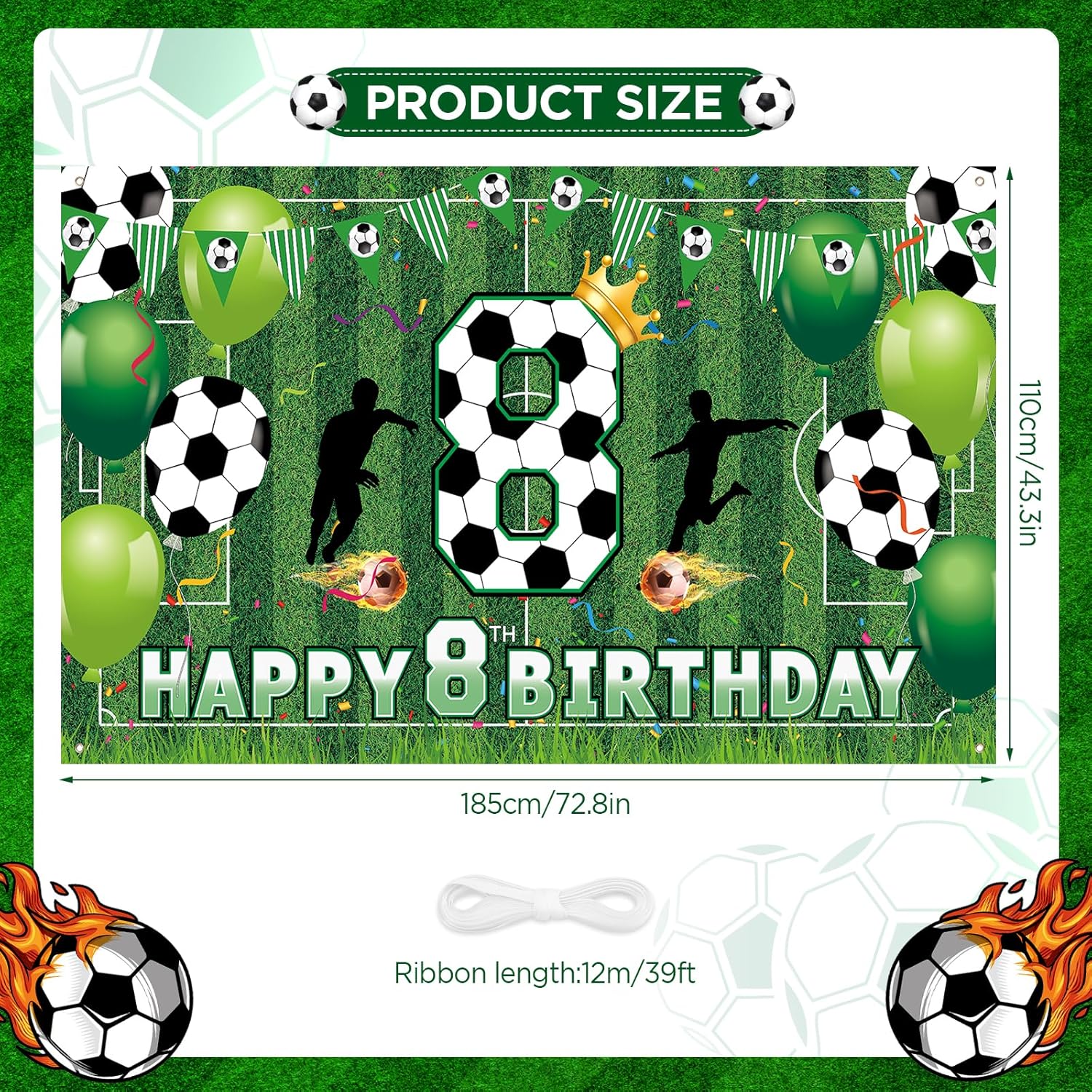 Soccer 8th Birthday Banner for Boys - Large Party Decor