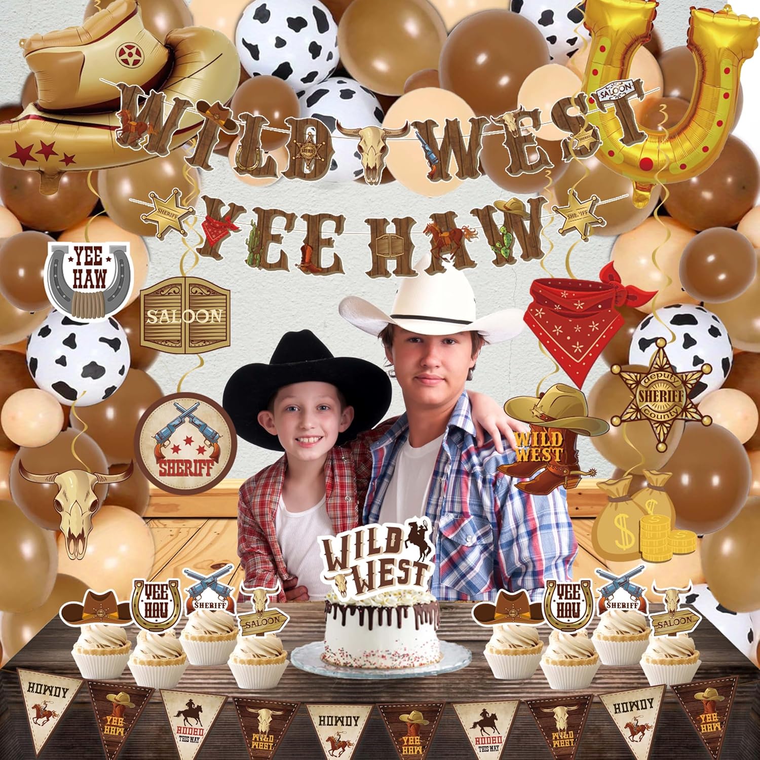 Western Party Decorations 120PCS Cowboy Balloons Banners Hats Boots