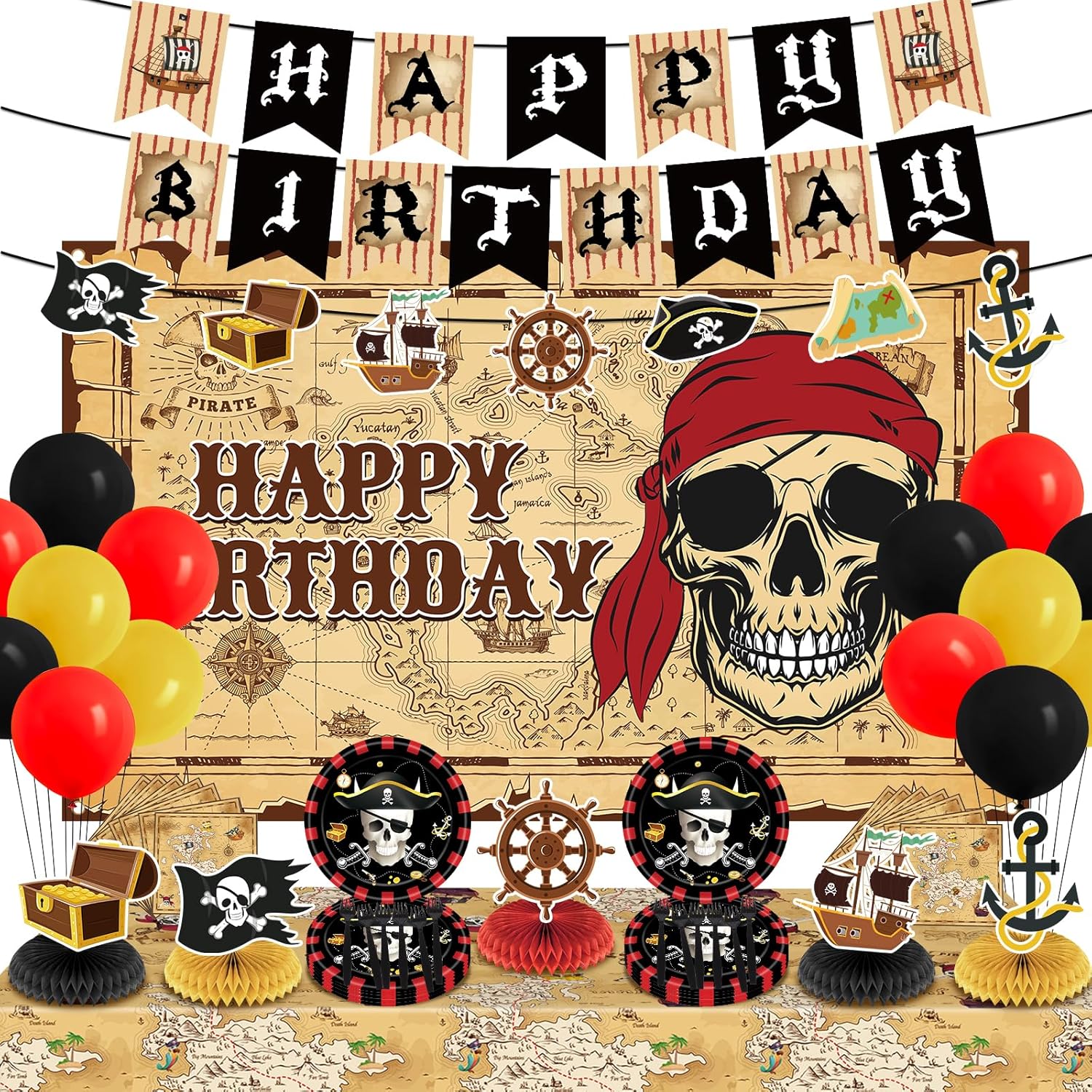 Pirate Party Decorations Set 62Pcs for Boys
