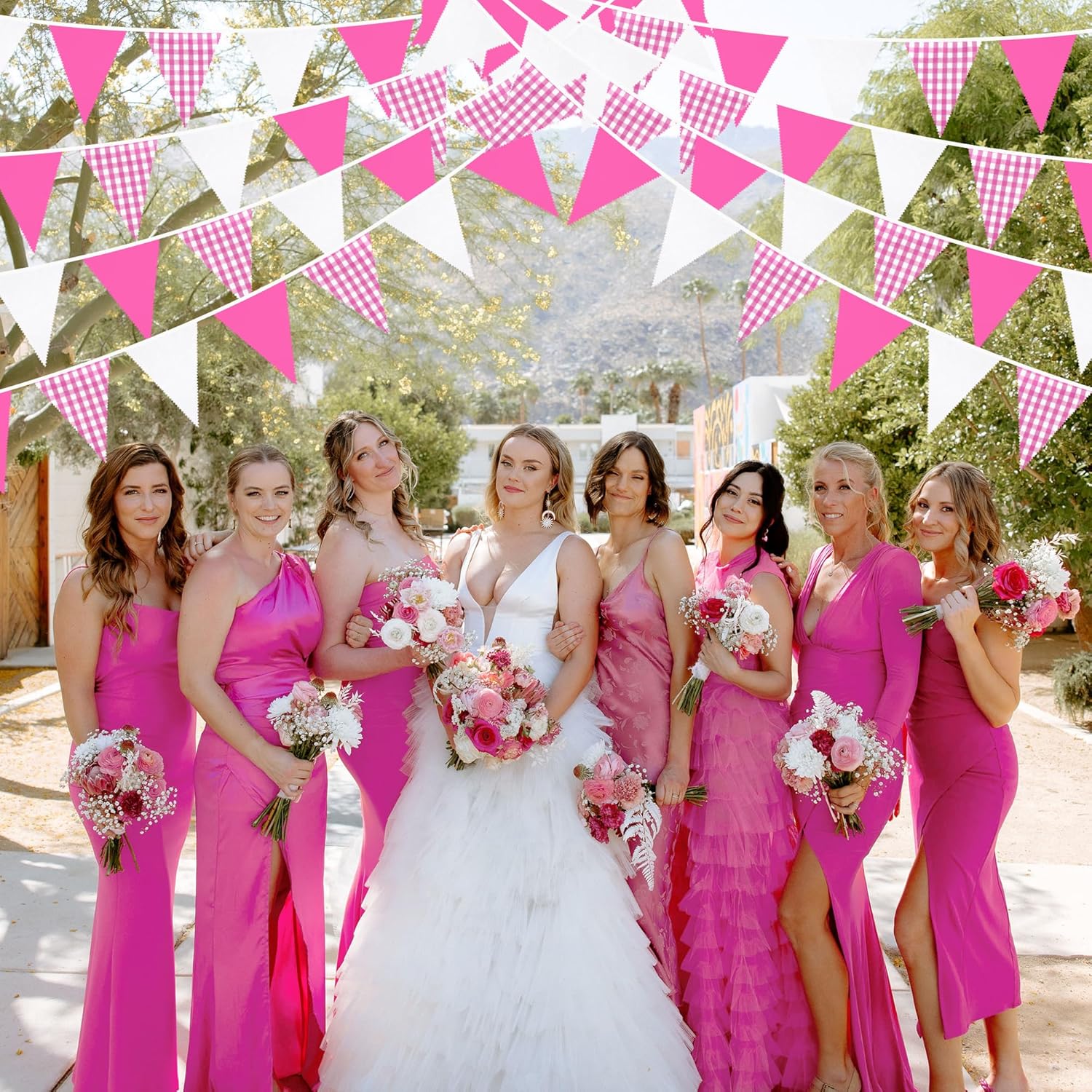 32 Ft Hot Pink Buffalo Plaid Checkered Flag Garland for Parties