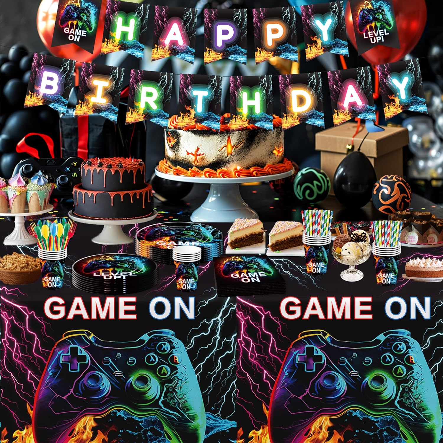 Vibrant Gaming Tablecloth Set 3Pcs 55x86 Inches