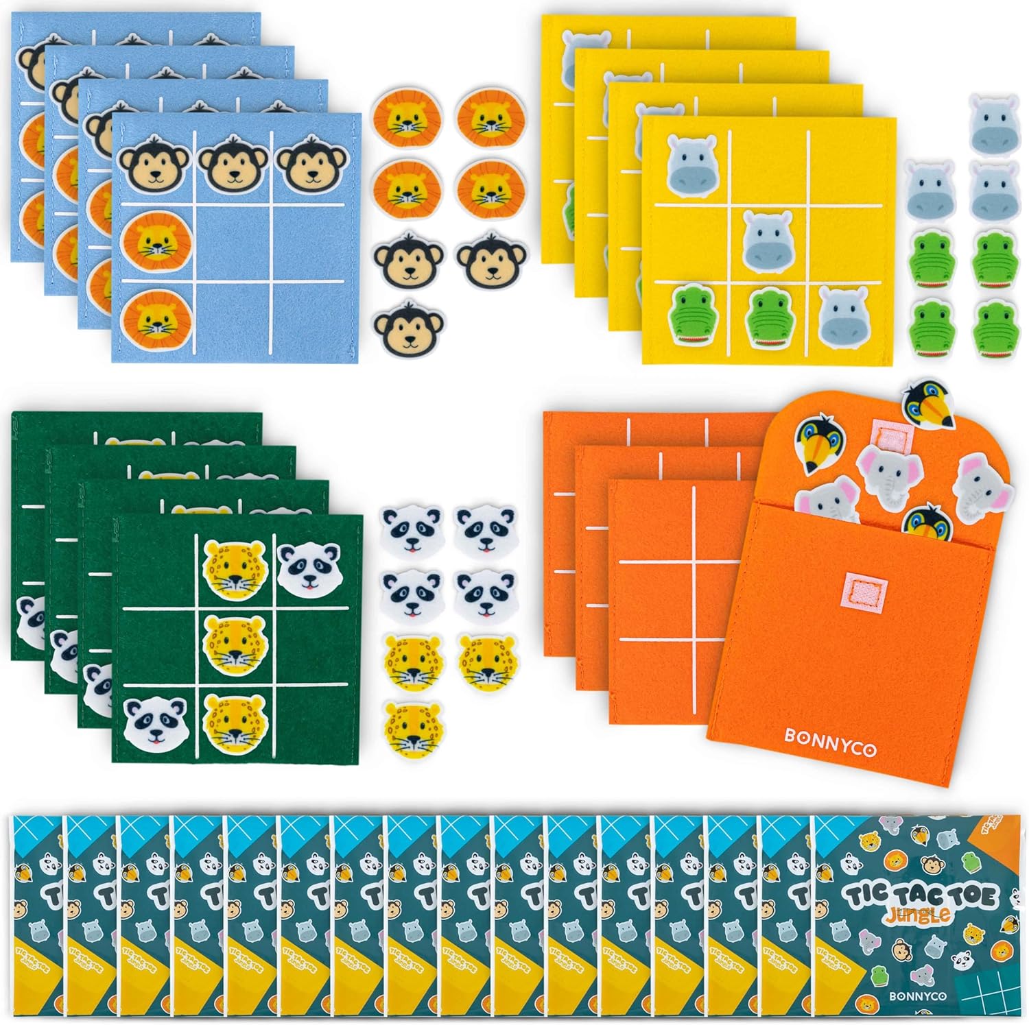 BONNYCO Tic Tac Toe Game Pack 16 Jungle Animals Kids Party Favors