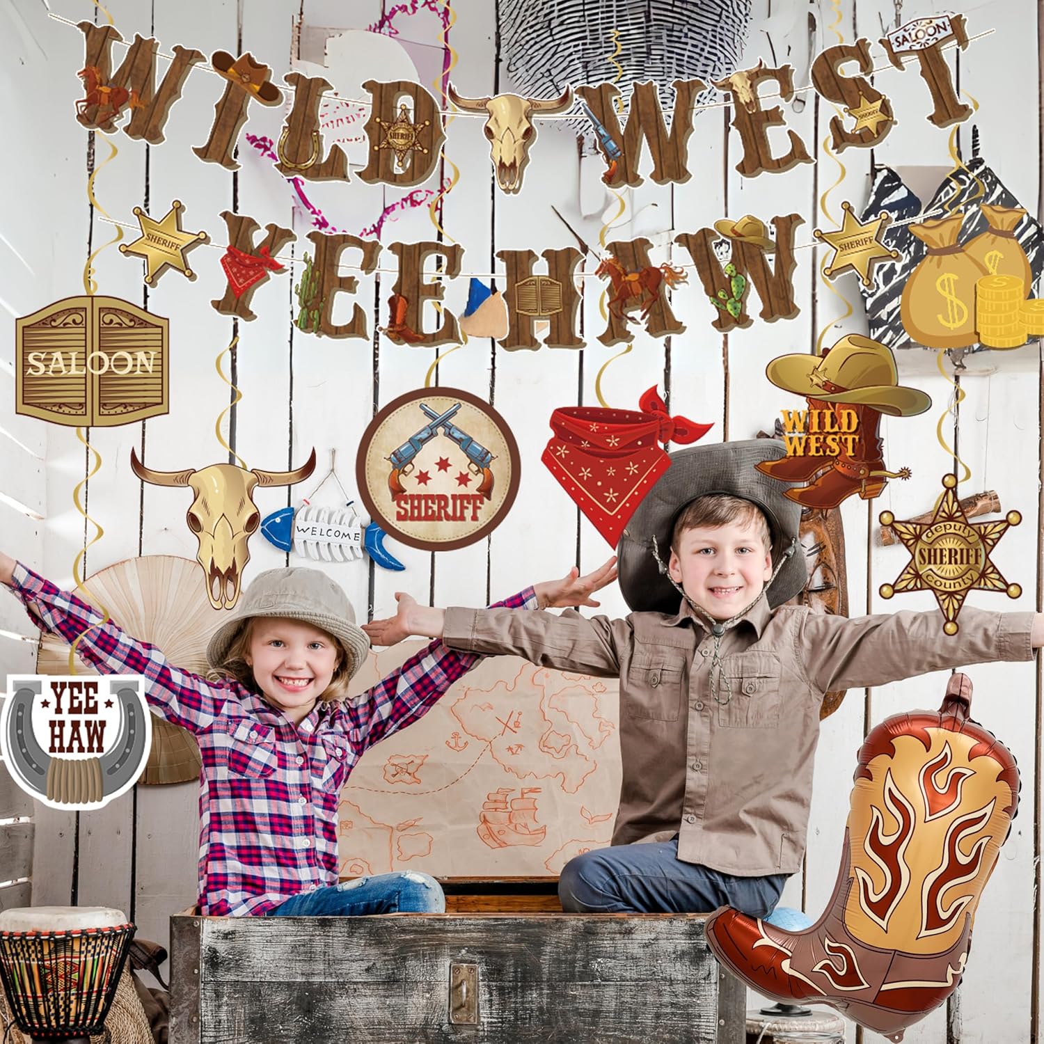 Western Party Decorations 120PCS Cowboy Balloons Banners Hats Boots
