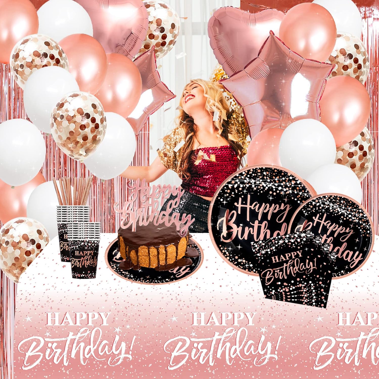 Rose Gold Birthday Decorations for Women - 170pcs