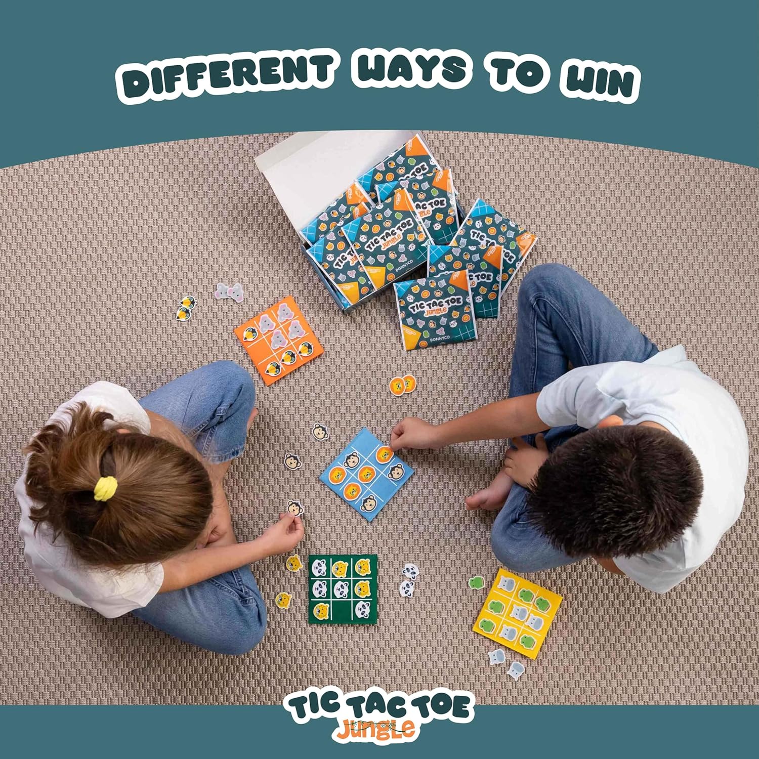 BONNYCO Tic Tac Toe Game Pack 16 Jungle Animals Kids Party Favors