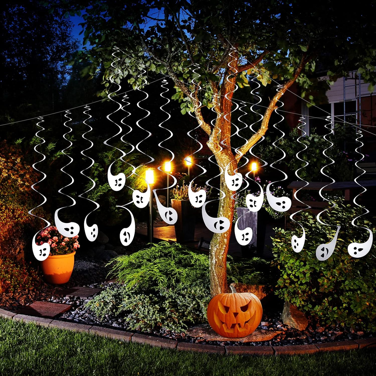 Zonon Halloween Decorations 24-Piece Spiral Ghost Set