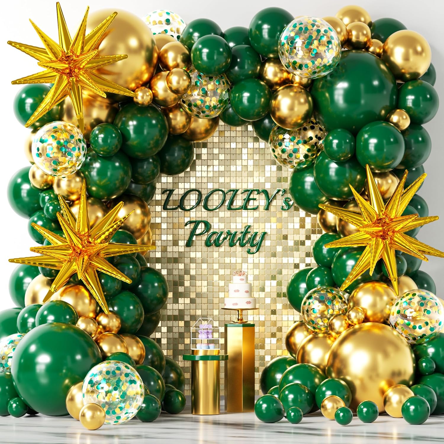 137Pcs Green and Gold Balloons Garland Arch Kit with Stars