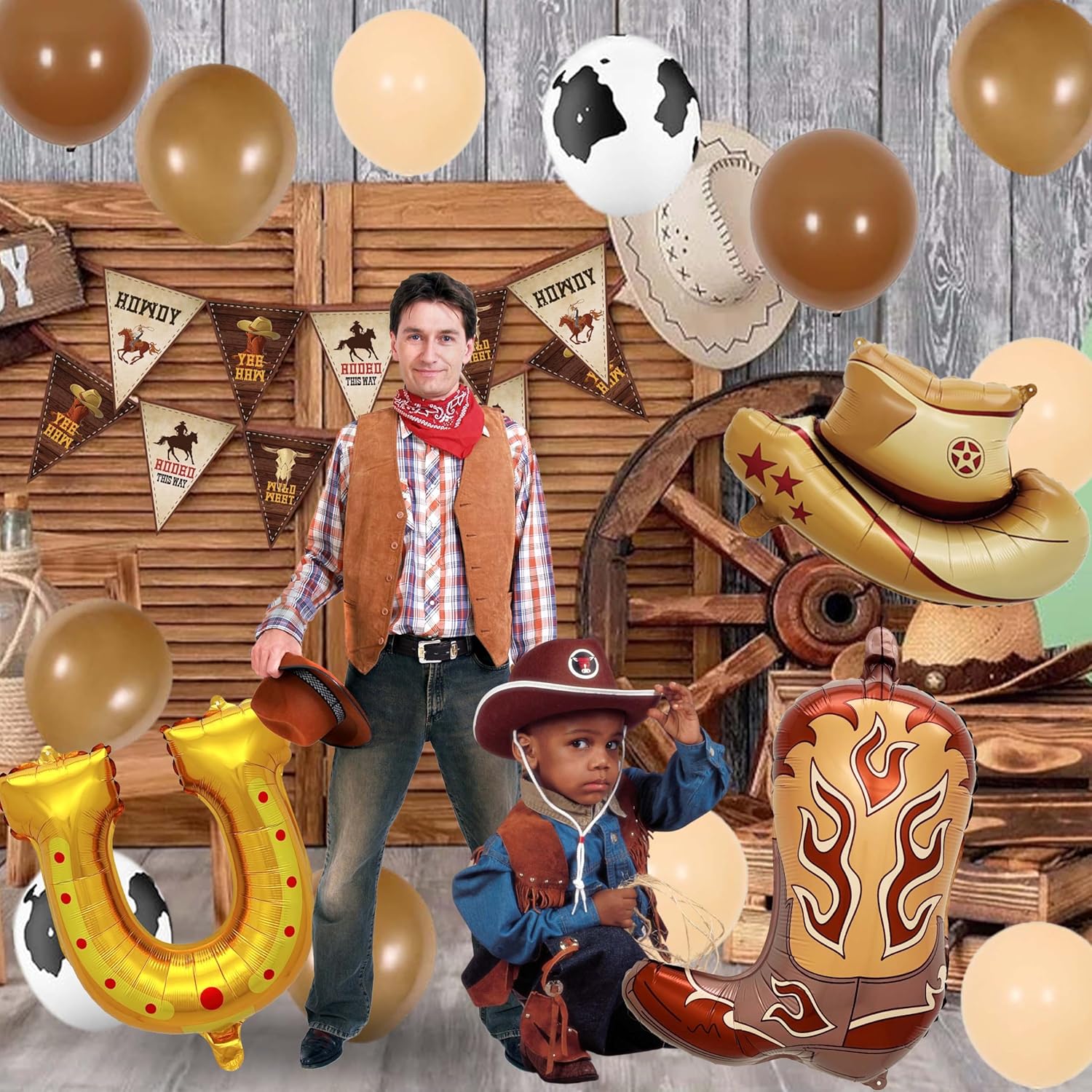 Western Party Decorations 120PCS Cowboy Balloons Banners Hats Boots