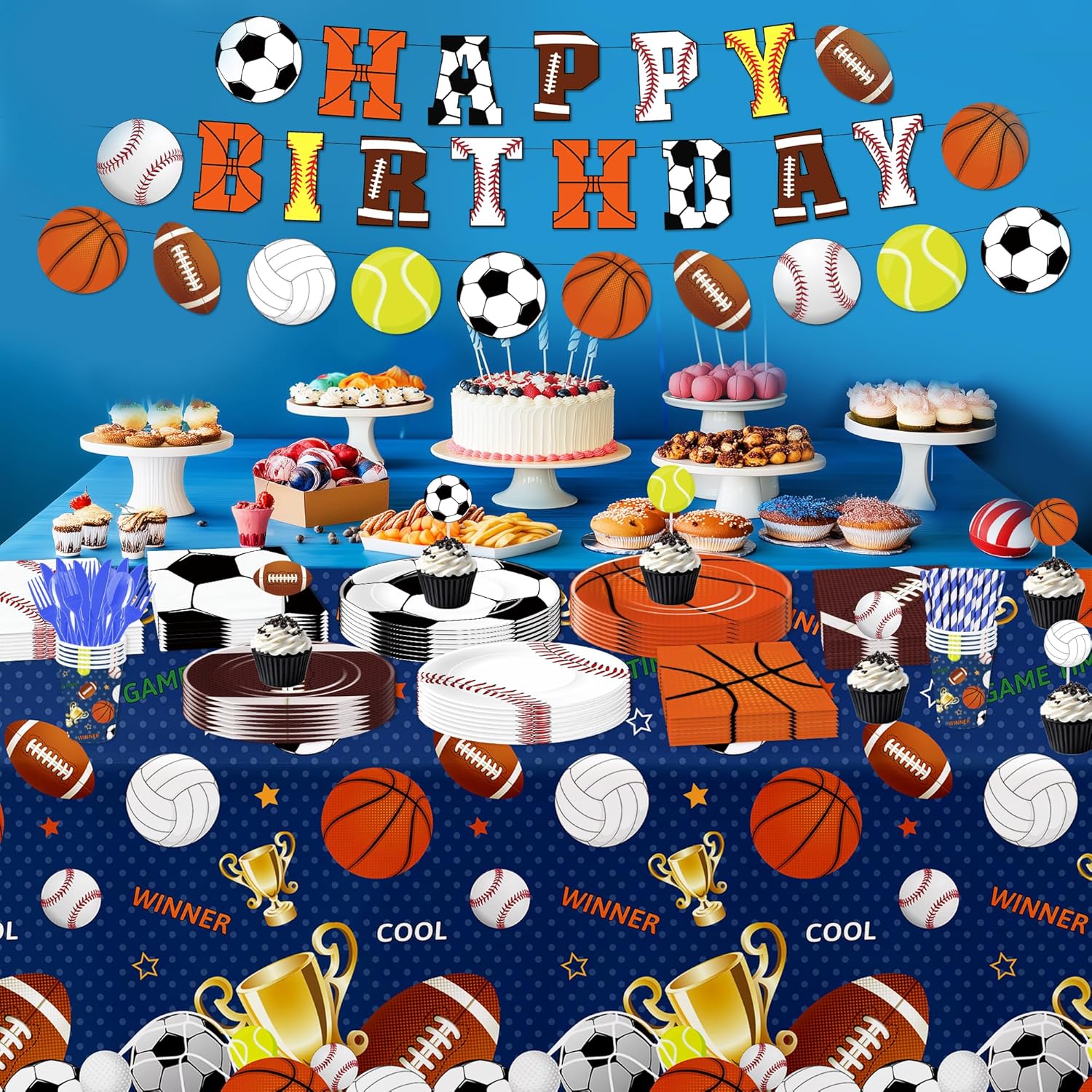 Owelleny Sports Birthday Tablecloth Set 3Pcs