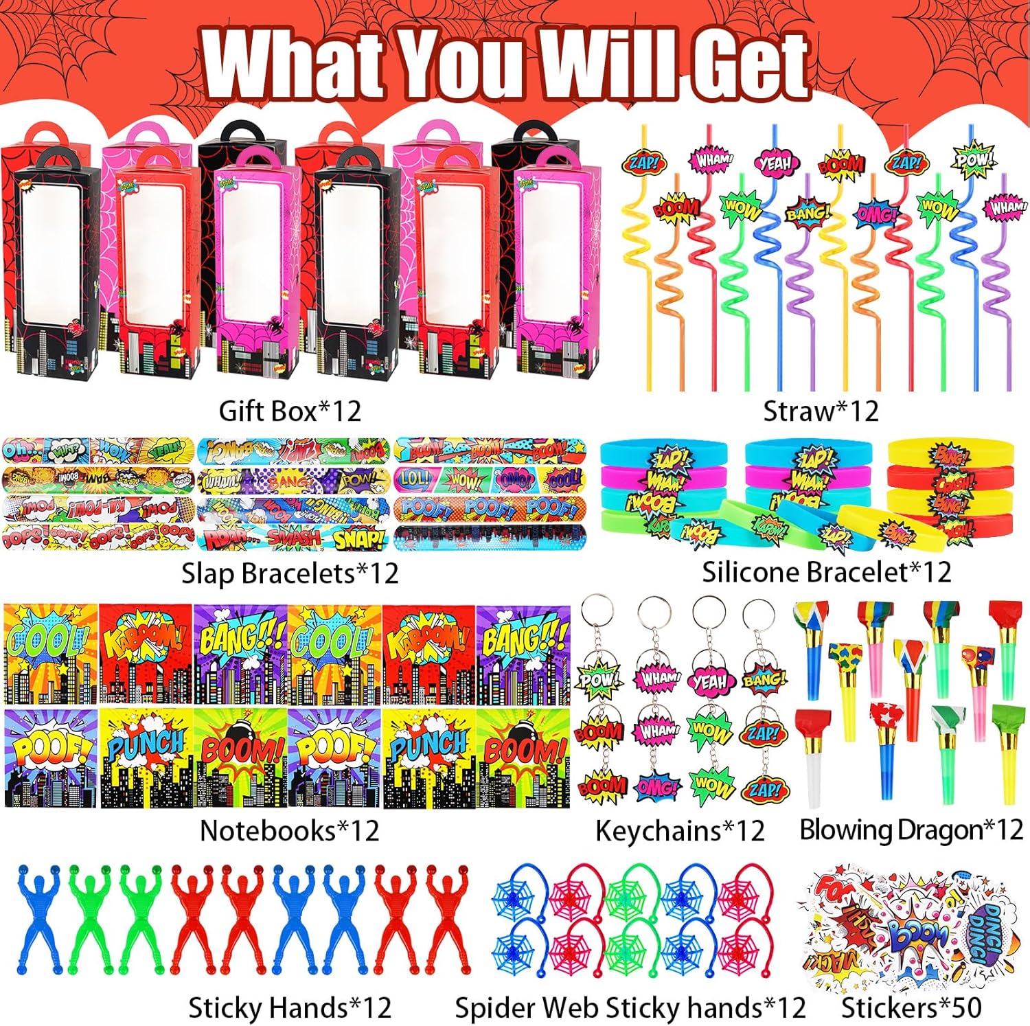 158Pcs Hero Party Favors 12 Guests Set
