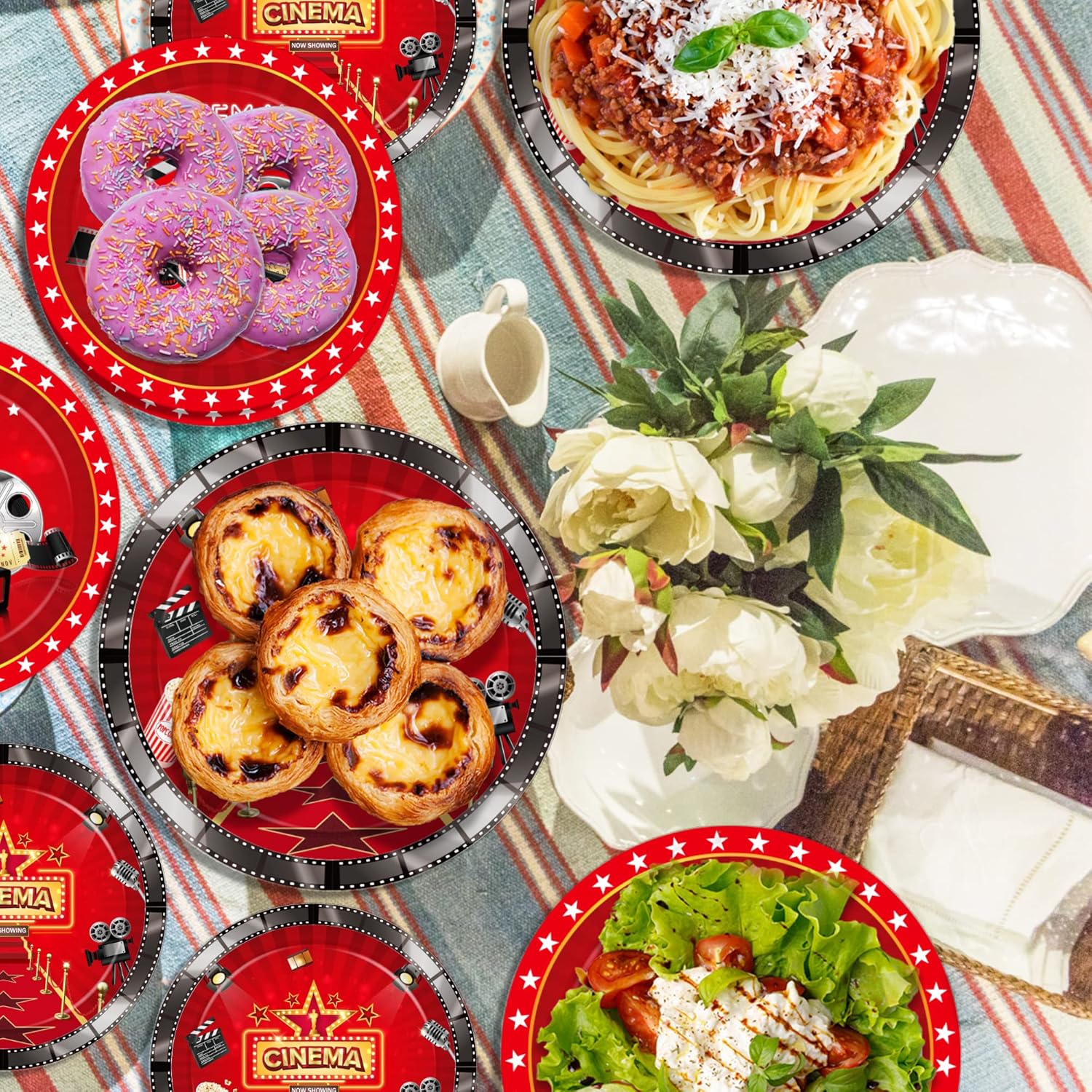 Movie Night Themed 24-Person Paper Plates Napkins Set