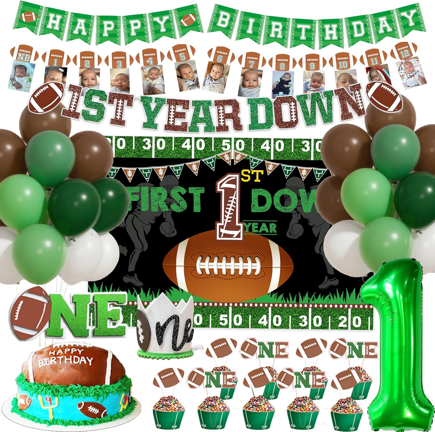 Football 1st Birthday Decorations Banner Set