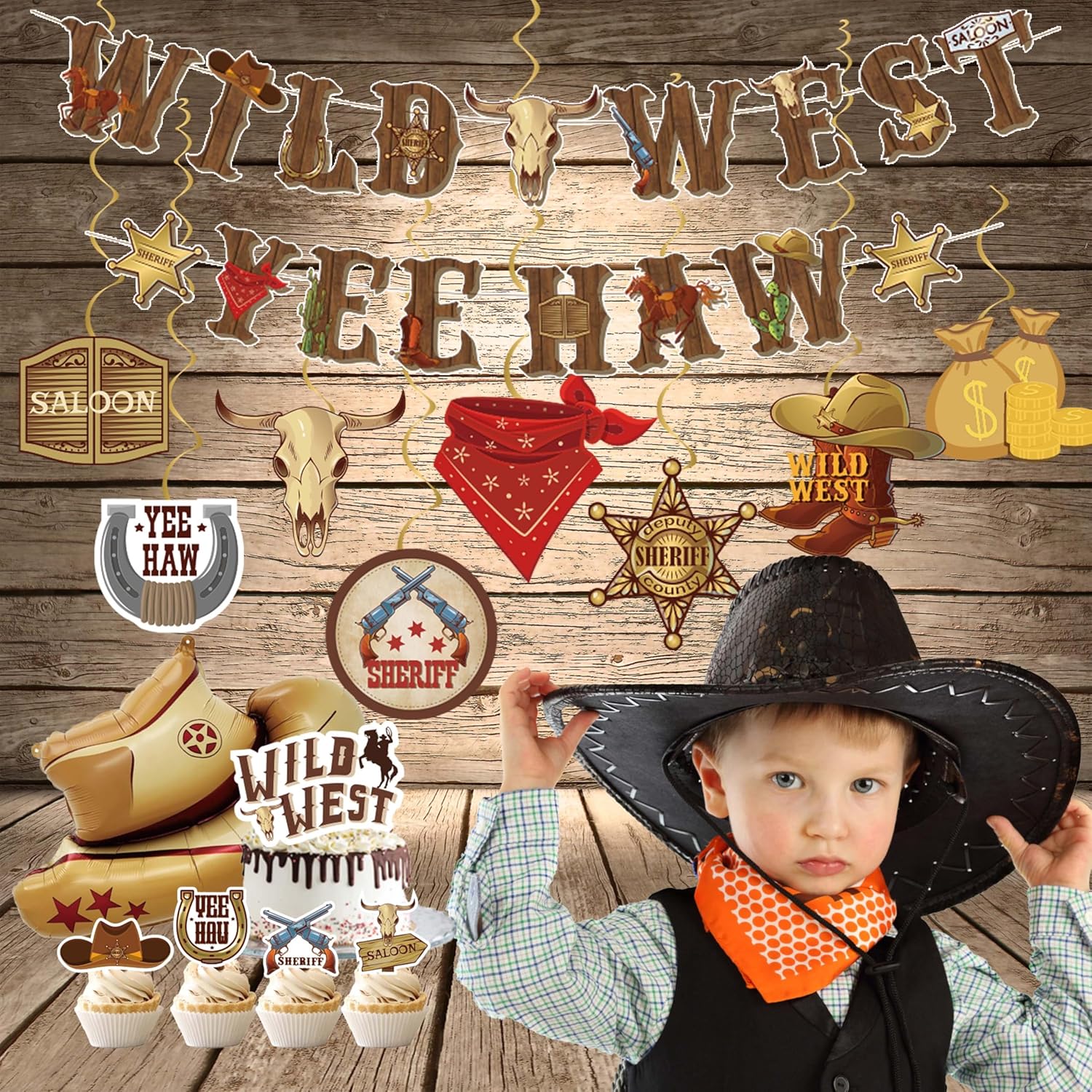 Western Party Decorations 120PCS Cowboy Balloons Banners Hats Boots