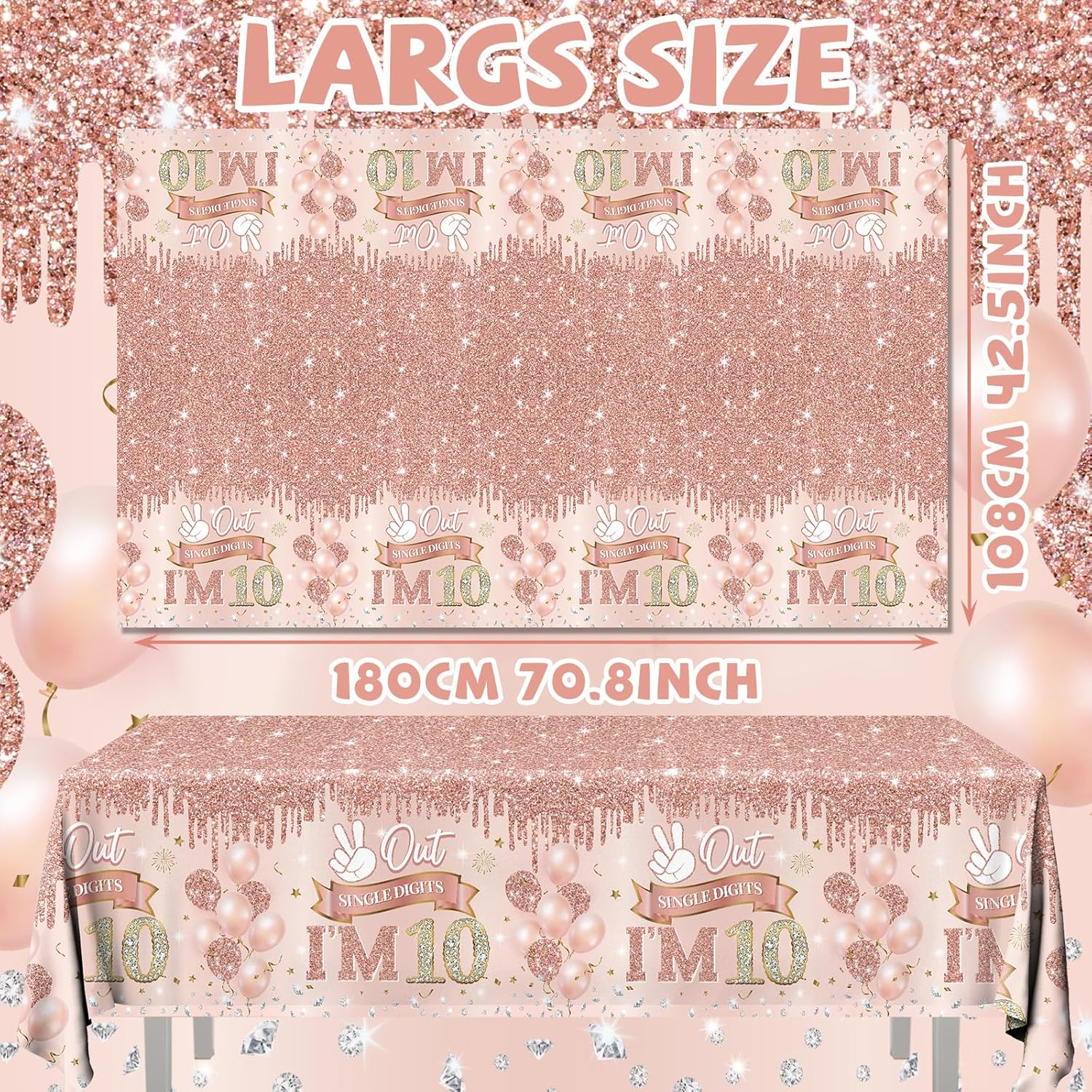 Rose Gold 10th Birthday Tablecloth Set of 3